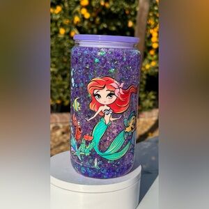 The little mermaid Ariel snow globe glass tumbler 16oz